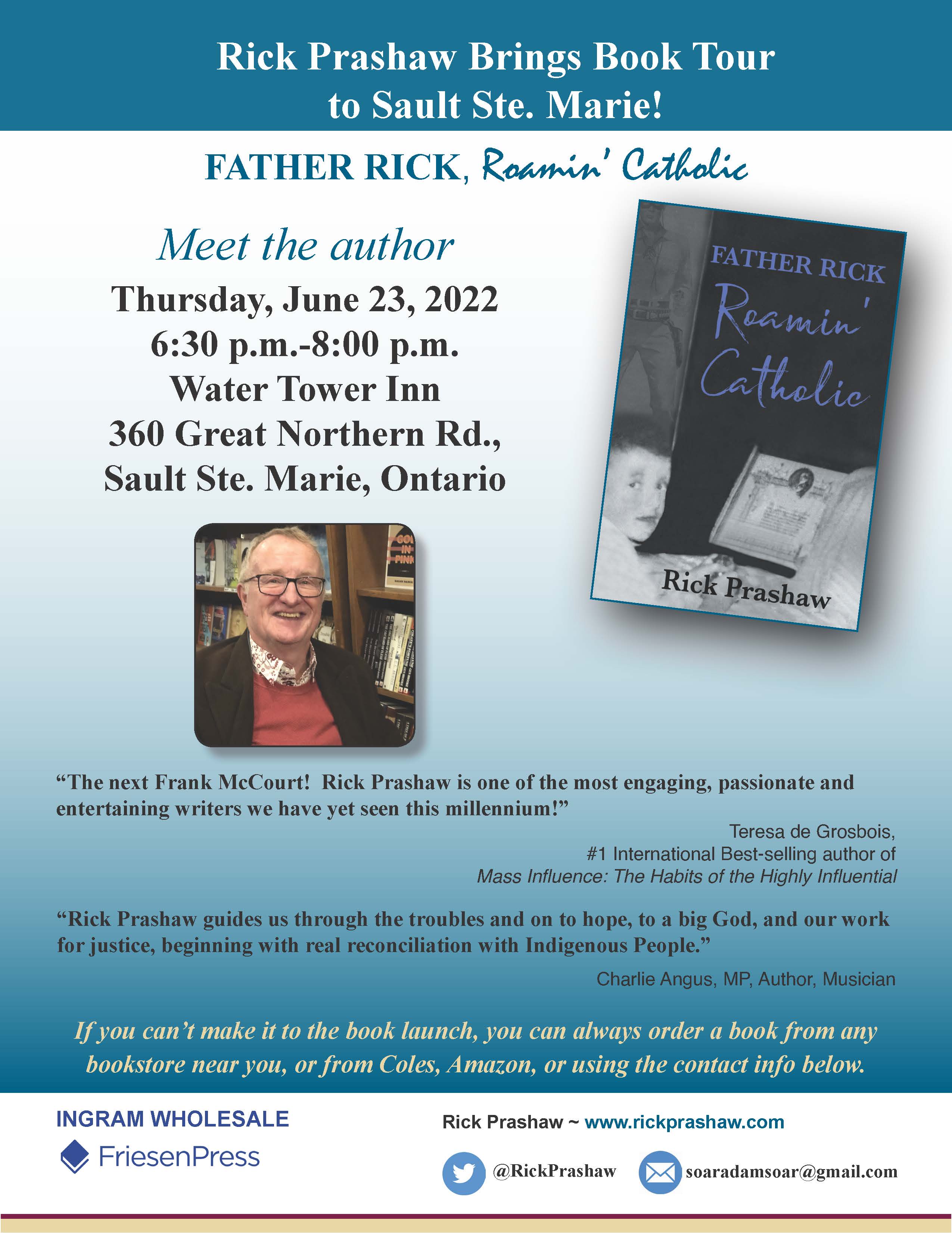 Flyer for Sault Ste. Marie Father Rick Roamin' Catholic reading May 30 2022