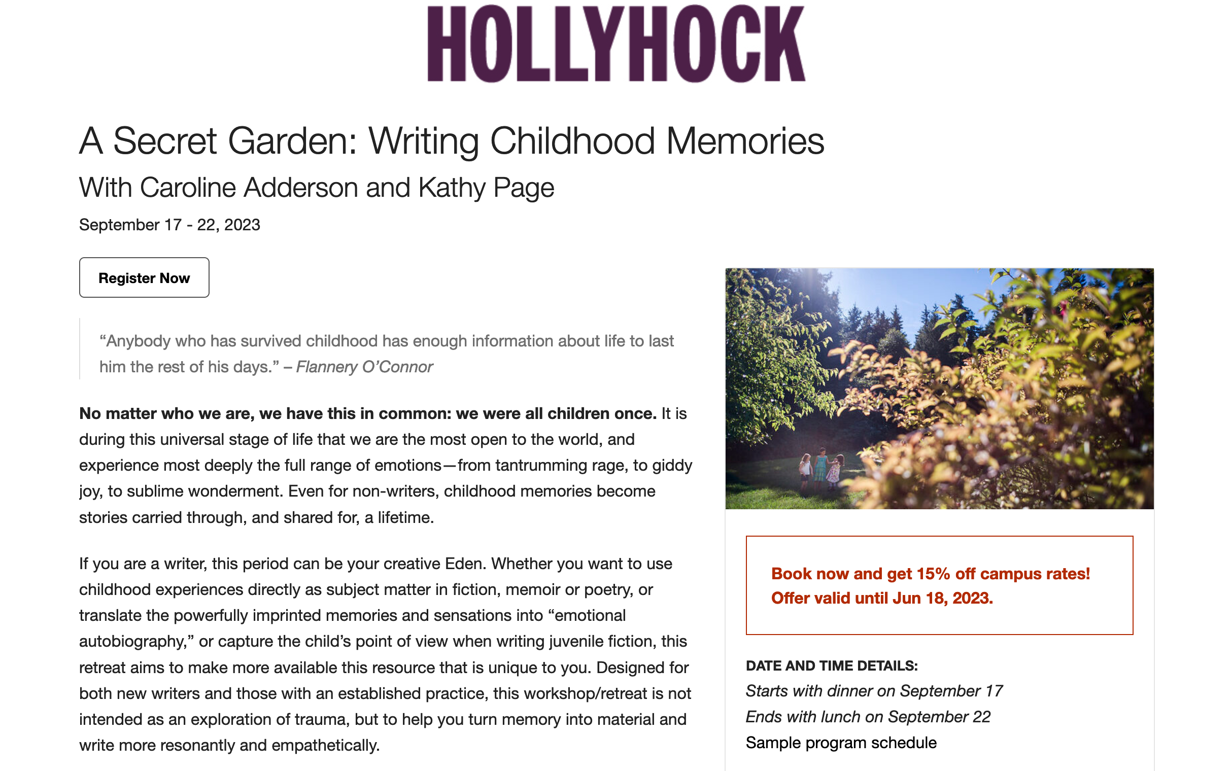 A Secret Garden: Writing Childhood Memories with Kathy Page and Caroline Adderson