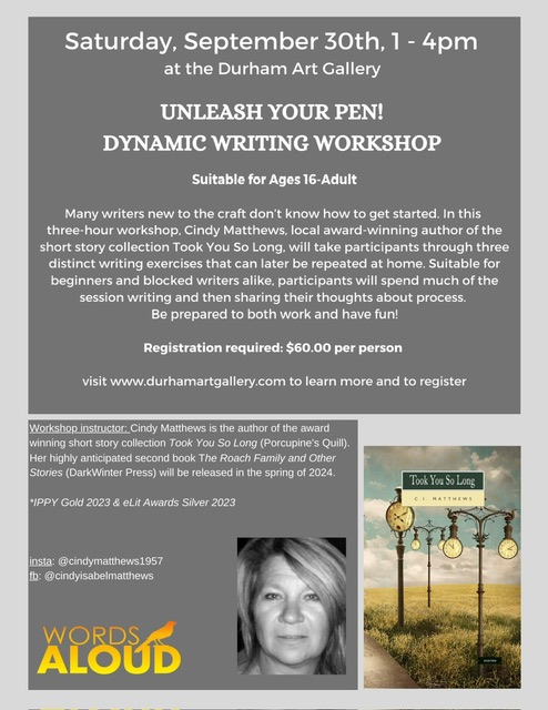 Poster with details about C. I. Matthews’ Sept. 30th writing workshop