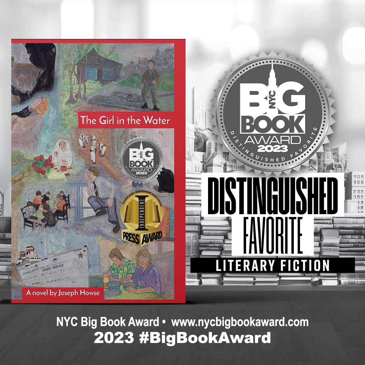 Book cover of The Girl in the Water, by Joseph Howse, with its badge as an NYC Big Book Award Distinguished Favorite