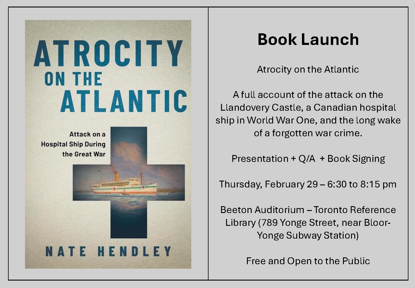 Atrocity on the Atlantic Book Launch at Toronto Reference Library 