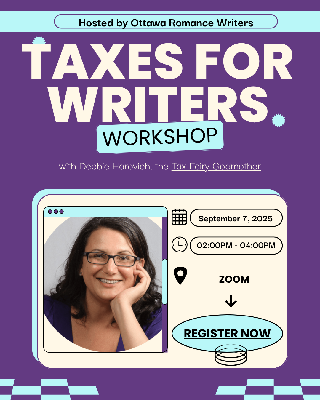 Taxes for Writers, hosted by Ottawa Romance Writers, 7 Sept at 2 pm on Zoom. Register on Eventbrite.