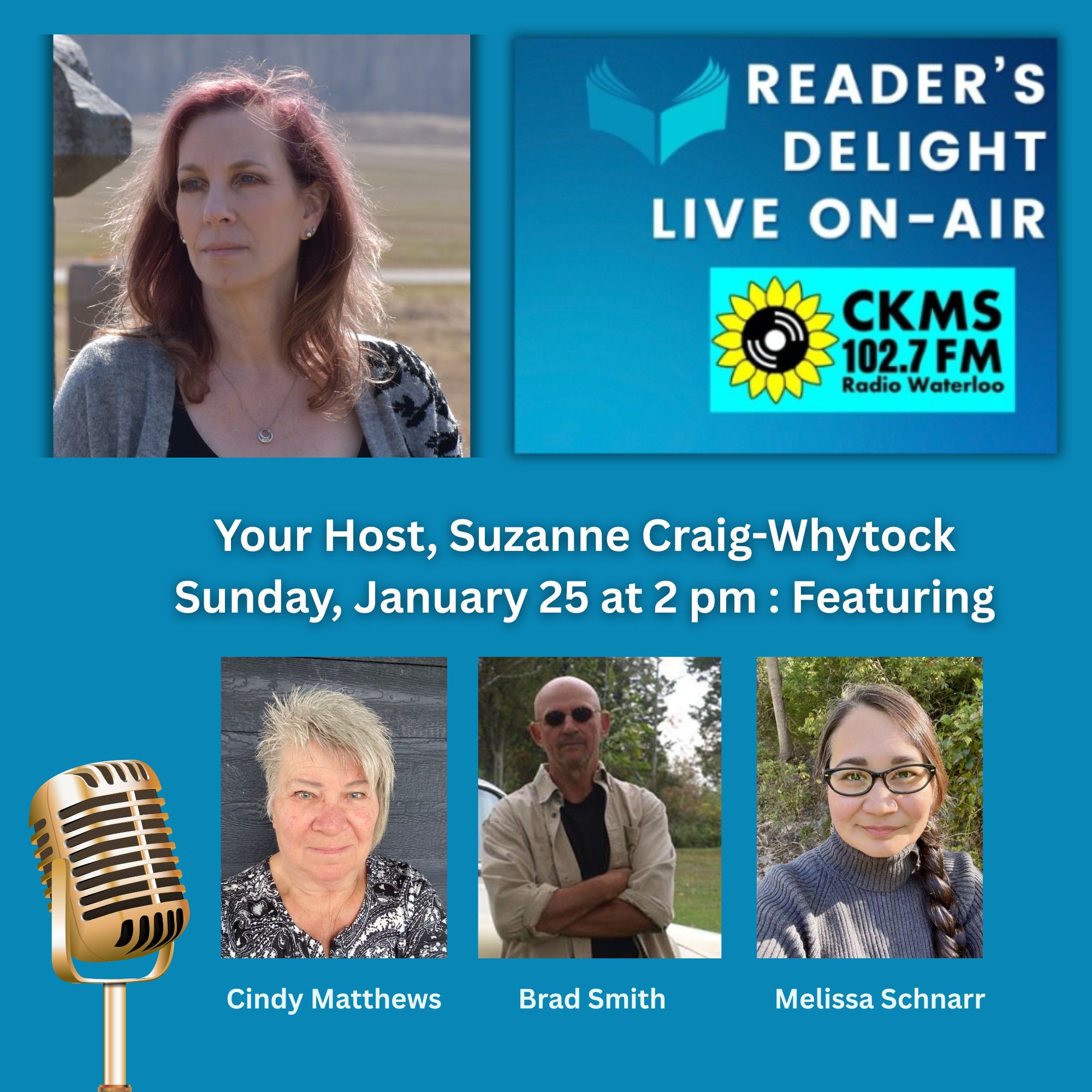 Reader’s Delight Live-on-air CKMS-FM 2-3 PM Sunday January 25 for three authors.