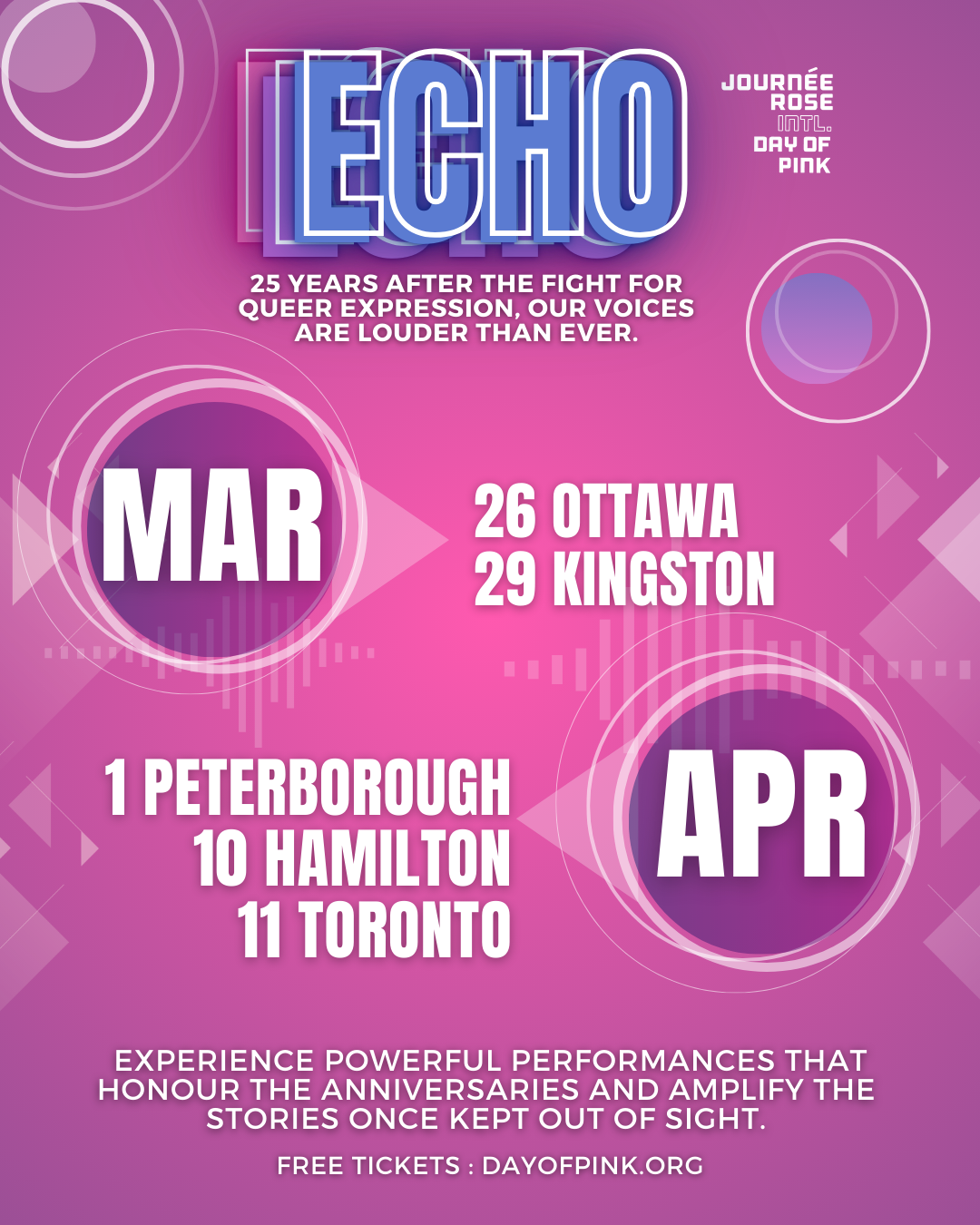 Echo Tour on a pink background, listing same dates as in announcement.