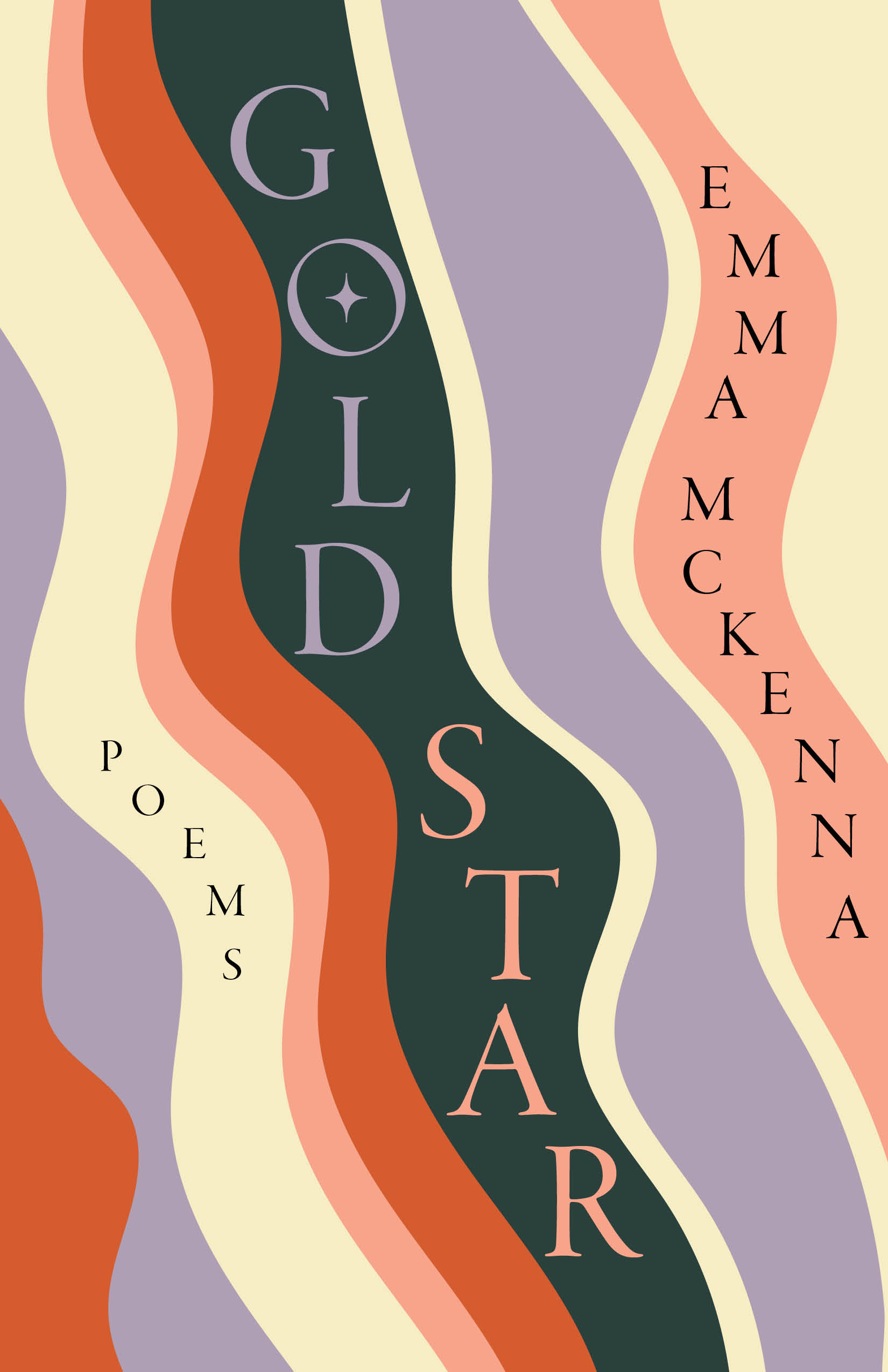 Wavy peach, purple, and dark green lines with text "poems" "GOLD STAR" and "EMMA MCKENNA"