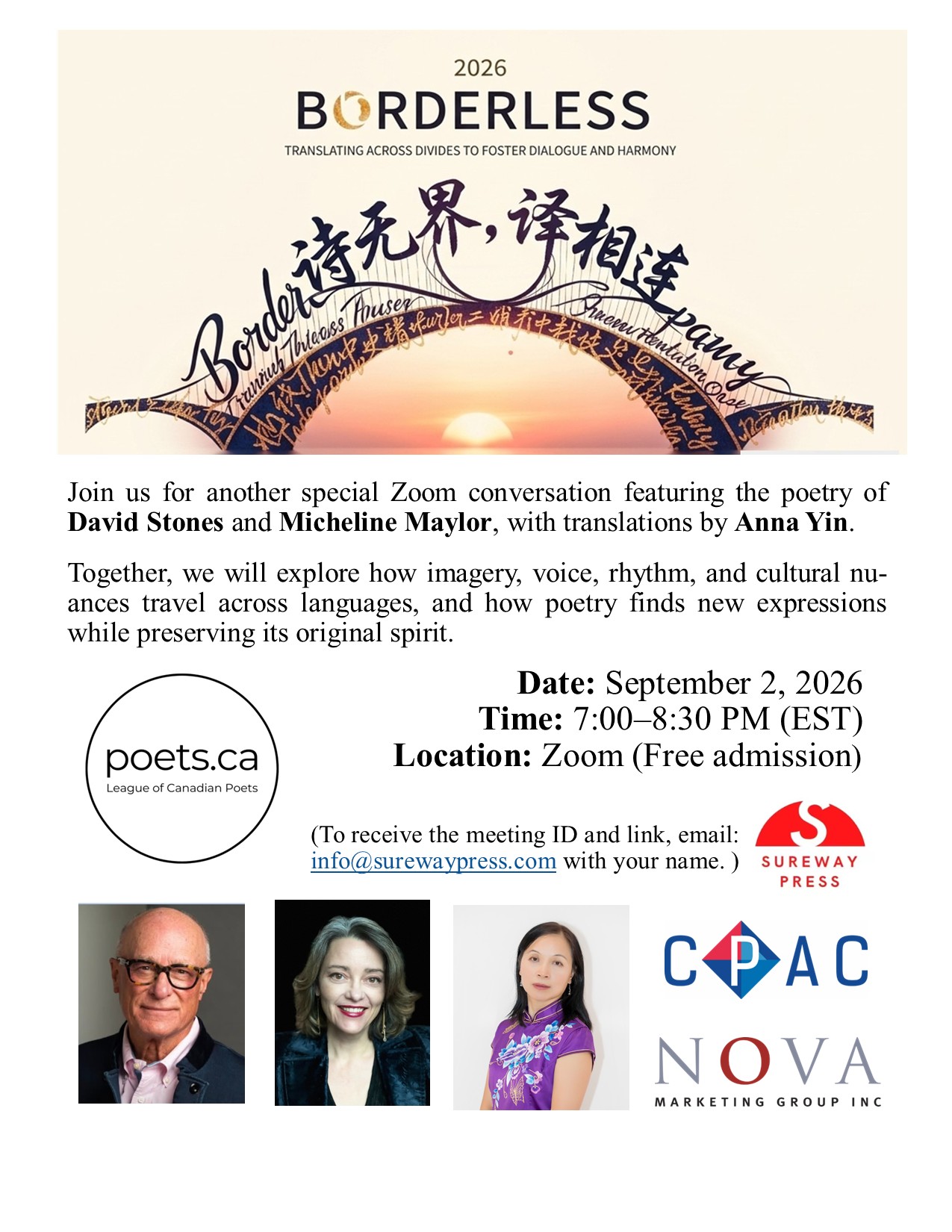 Borderless Poetry Translation: Crossing Languages, Connecting Worlds with David Stones, Micheline Maylor and Anna Yin