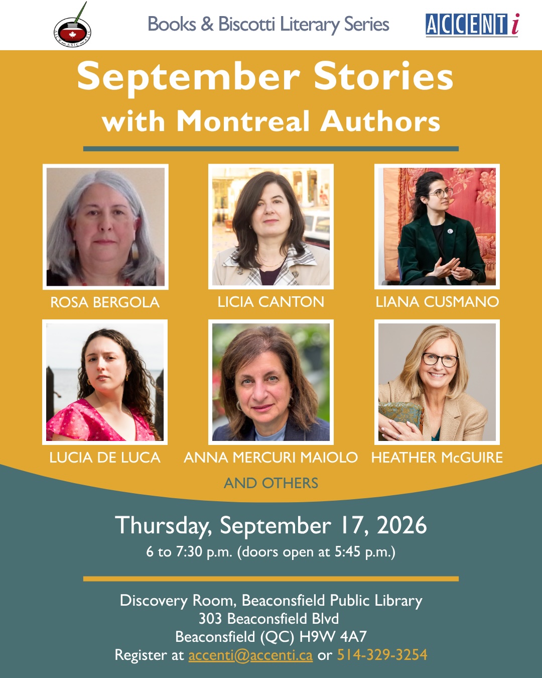 September Stories with authors Bergola, Canton, Cusmano, De Luca, Maiolo, McGuire