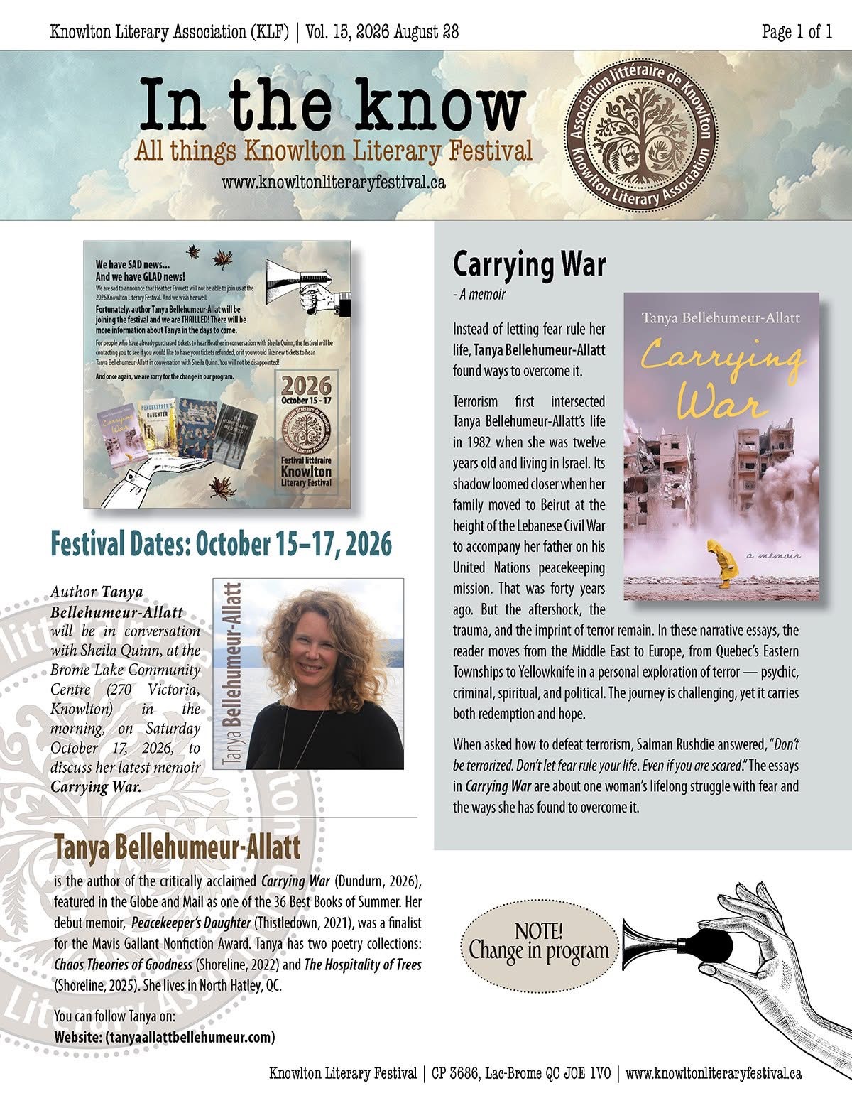 Bellehumeur-Allatt at the Knowlton Lit Fest, October 17, 2026