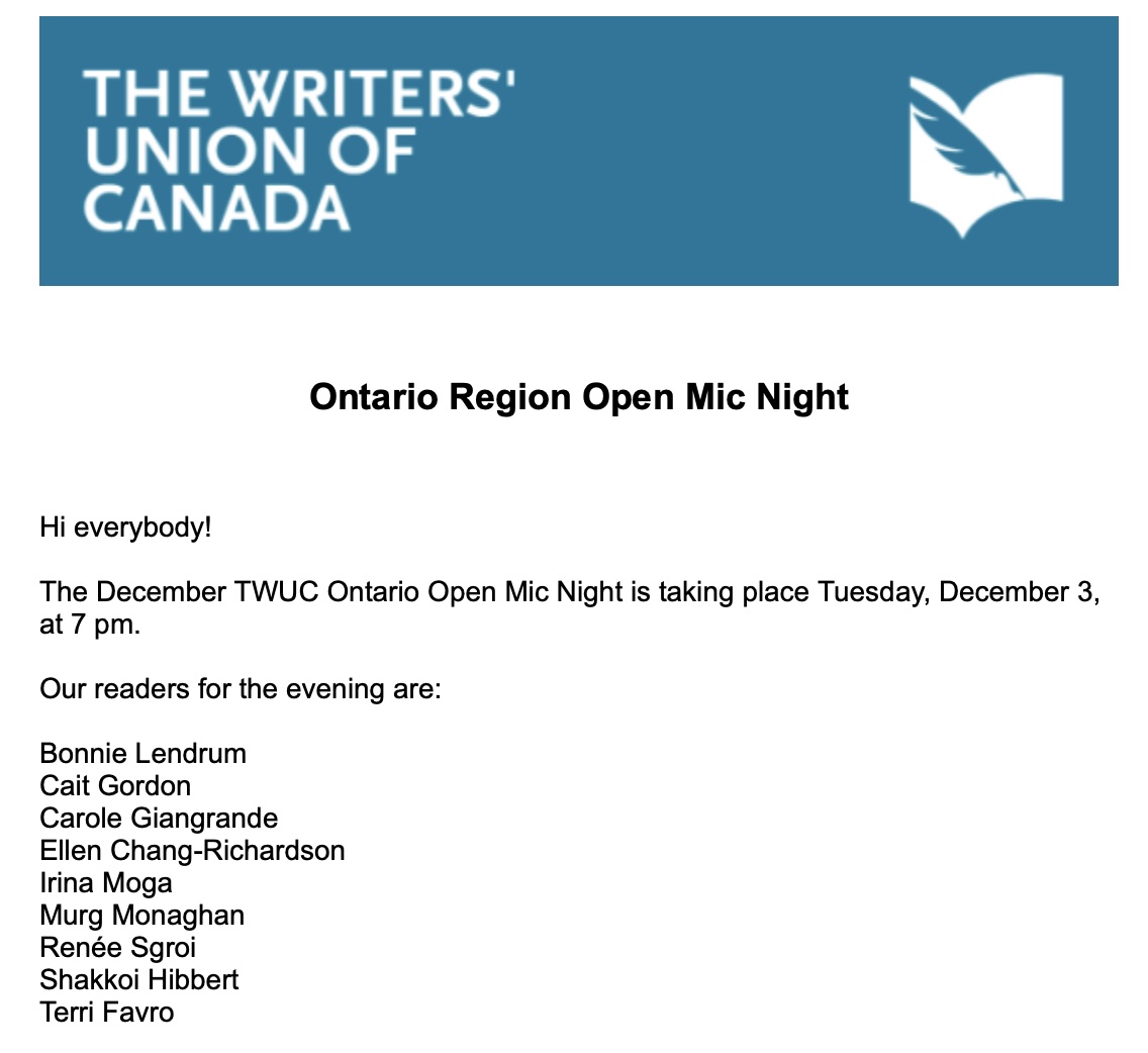 TWUC Ontario Region Open Mic Night